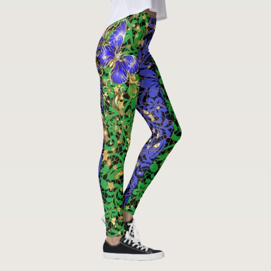 Leggings motif plante A06.b w Butterfly Blk BG (Droite)