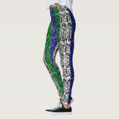 Leggings motif plante bleu et vert A07.b noir BG (Gauche)