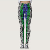 Leggings motif plante bleu et vert A07.b noir BG (Devant)