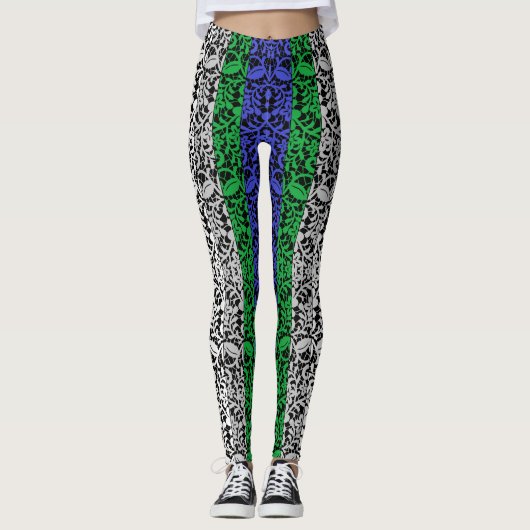 Leggings motif plante bleu et vert A07.b noir BG (Devant)