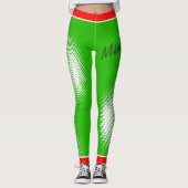 Leggings Motif point blanc sur vert avec votre nom (Devant)