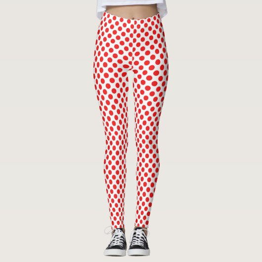 Leggings Motif pois rouge élégant sur blanc (Devant)