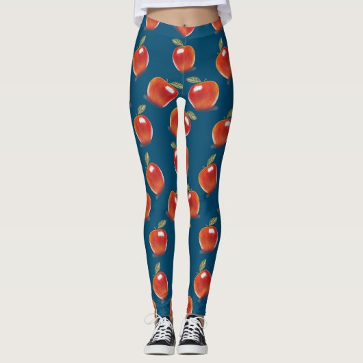 Leggings Motif Pomme Rouge Sur Denim Blue (Devant)