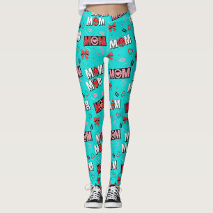 Leggings Motif pop turquoise vif coeurs arcs MAMAN