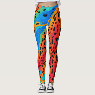 Leggings Motif Poster de animal moderne Turquoise Orange