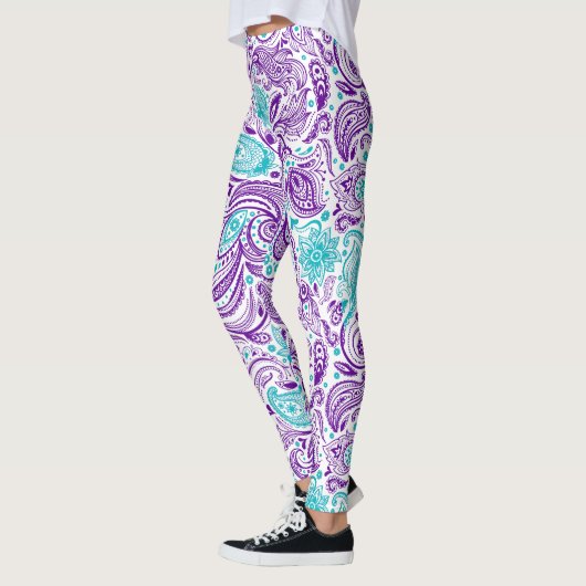 Leggings Motif pourpre turquoise et blanc paisley (Gauche)