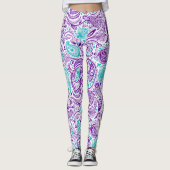 Leggings Motif pourpre turquoise et blanc paisley (Devant)