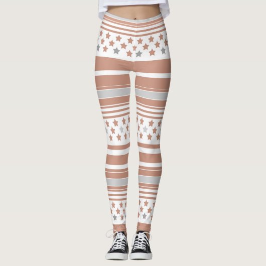 Leggings Motif rayé marron avec étoiles (Devant)