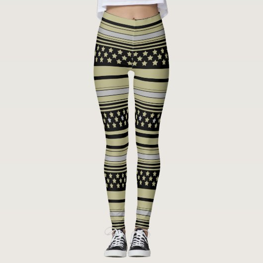 Leggings Motif rayé olive avec étoiles (Devant)