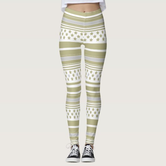 Leggings Motif rayé olive avec étoiles (Devant)