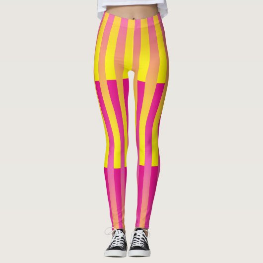Leggings Motif rayé orange jaune rose (Devant)