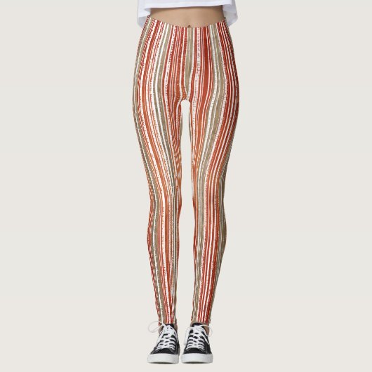 Leggings Motif rayé rouge, beige et blanc (Devant)