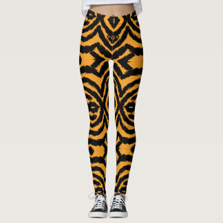Leggings Motif rayé vintage gras chat tigre noir orange