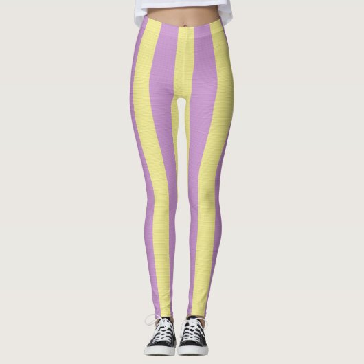 Leggings Motif rayé violet et jaune (Devant)