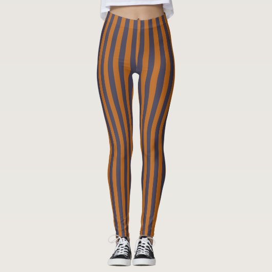 Leggings Motif Rayures Orange Violet (Devant)