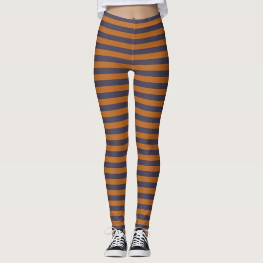 Leggings Motif Rayures Orange Violet (Devant)