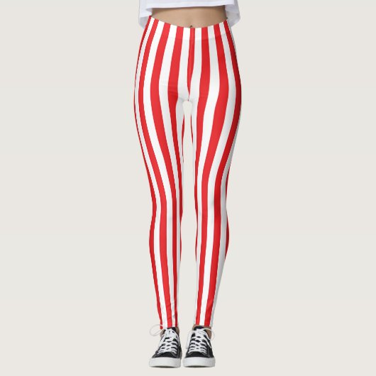 Leggings Motif rayures verticales rouges et blanches classi (Devant)