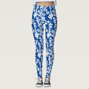 Leggings Motif répétitif Floral Bleu Et Blanc