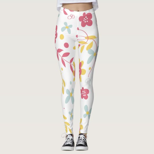Leggings Motif rose, doré et bleu clair (Devant)