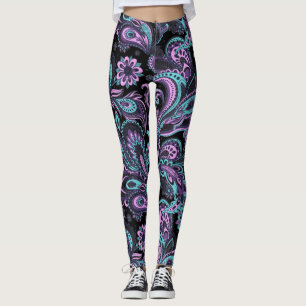 Leggings Motif Rose Et Bleu Paisley