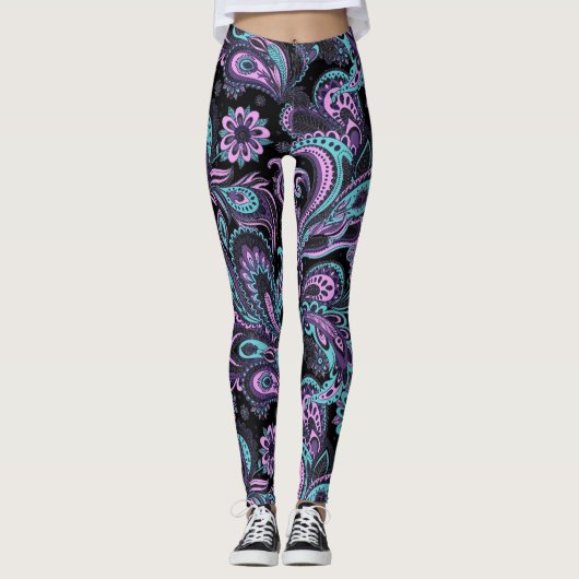 Leggings Motif Rose Et Bleu Paisley (Devant)