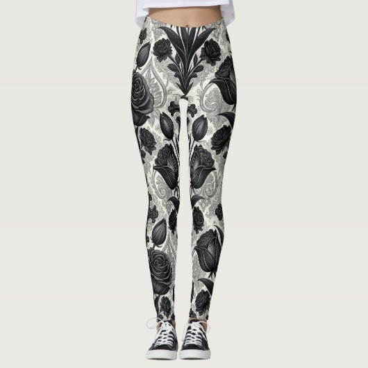Leggings Motif Rose Gothique Foncé (2) (Devant)