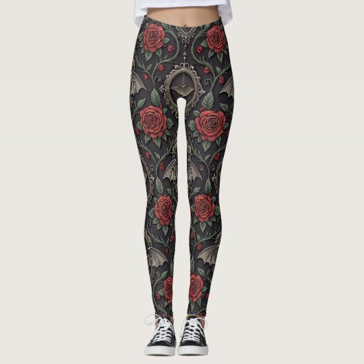 Leggings Motif Rose Gothique Foncé (4) (Devant)