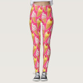 Leggings Motif rose Kawaii avec crème glacée aux fraises (Devant)