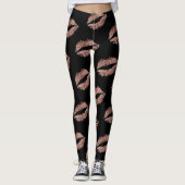 Leggings Motif rose moderne de baiser de lèvres d'or (Devant)
