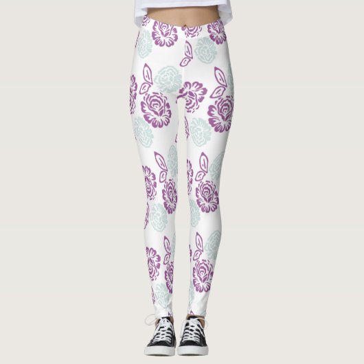 Leggings Motif Rose violet et bleu clair (Devant)