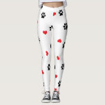 Leggings Motif rouge de coeur de patte noire claire douce<br><div class="desc">Conception mignonne comportant les pattes noires et les coeurs rouges. Perfectionnez pour l'amoureux des animaux.</div>