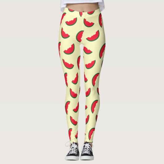 Leggings Motif rouge de jaune de pastèque d'amusement d'été (Devant)