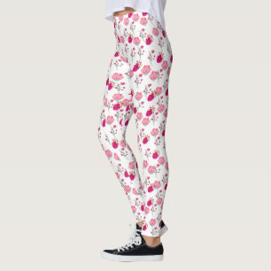 Leggings motif rouge et rose cerisier