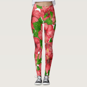 Leggings Motif rouge hibiscus II