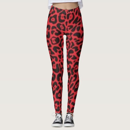 Leggings Motif rouge noir léopard (Devant)