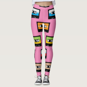 Leggings Motif Rubans Cassette Colorés Rétro 80s 90s Rose