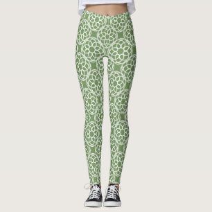 Leggings Motif Sage Green White géométrique sans couture