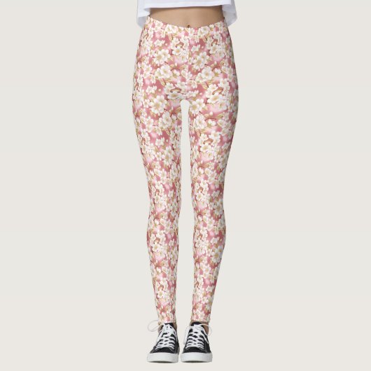 Leggings Motif Sakura rose et blanc (Devant)