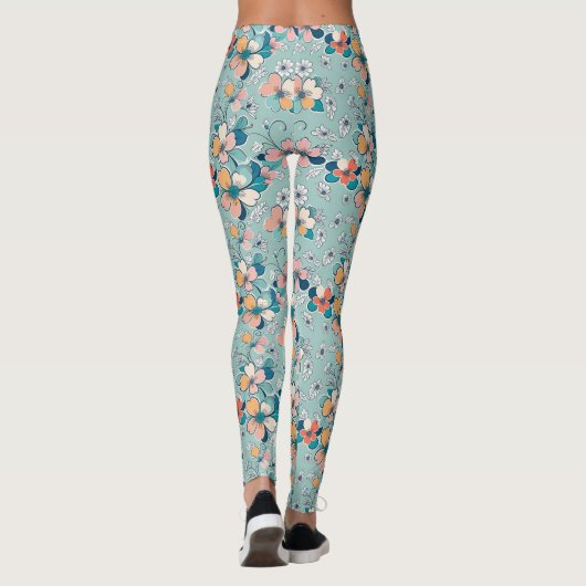 Leggings Motif sans couture avec fleurs (Dos)