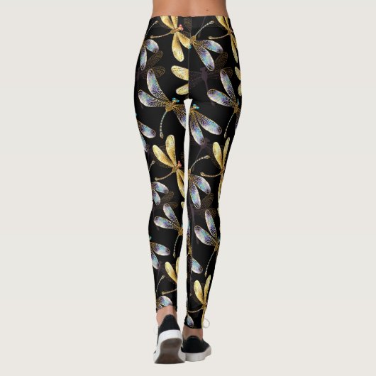 Leggings Motif sans couture avec libellules d'or (Dos)