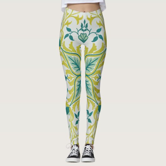 Leggings Motif sans couture de plafond William Morris vert  (Devant)