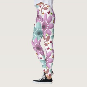 Leggings Motif sans couture papillon floral   Rose et menth