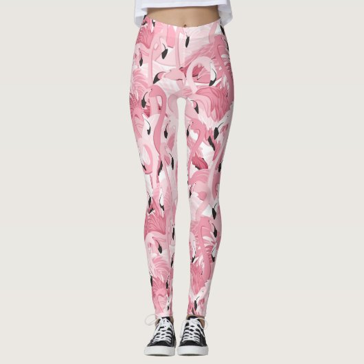 Leggings motif sans soudure avec flamants roses exotiques o (Devant)