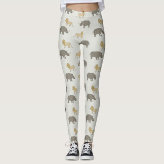 Leggings Motif savane avec lions et rhinocéros