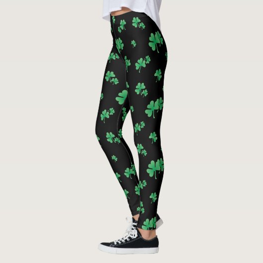 Leggings Motif Shamrock irlandais mignon en noir (Gauche)