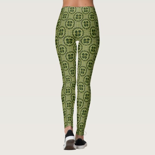 Leggings Motif Shamrock Moss Green Kanji (Dos)