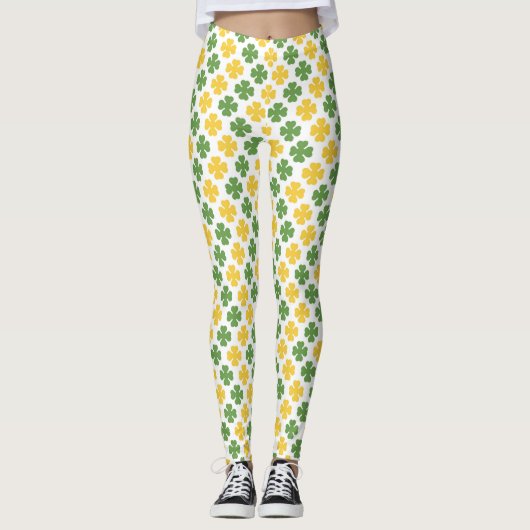 Leggings Motif Shamrock vert et jaune or (Devant)