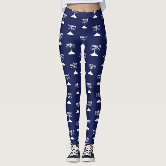 Leggings Motif simple de Menorah Hanoukka Navy Blue (Devant)