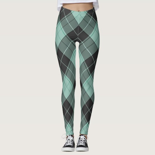 Leggings Motif simple tartan en turquoise (Devant)