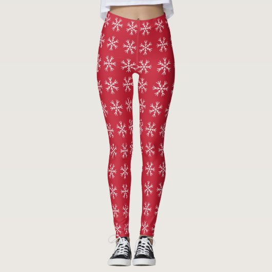 Leggings Motif Snowflake sur Red (Devant)
